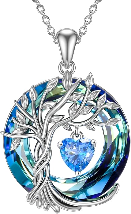 TOUPOP Tree of Life Birthstone Necklaces 925 Sterling Silver Irish Celtic Tree Pendant with Blue Crystal Birthday Jewelry Gifts for Women Mom Wife Her