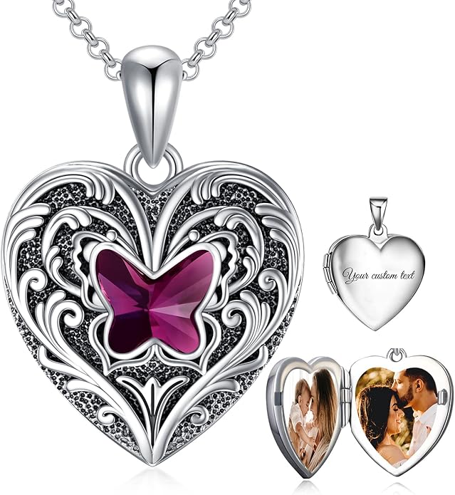SOULMEET Personalized Silver Locket Necklace That Holds Pictures Photo Keep Someone Near to You, Memorial Custom Lockets Necklaces Letters Engraving for His Her