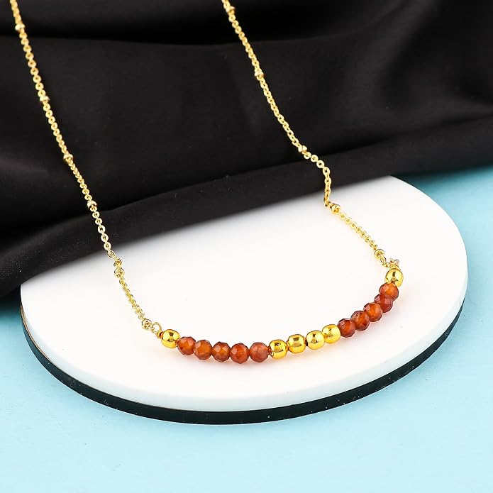 Satellite Chain Necklace 16+2 Inch Gold Plated – Dainty Layering Jewelry with Gemstone Beads – Minimalist Choker Necklace for Women – Delicate Gift for Her