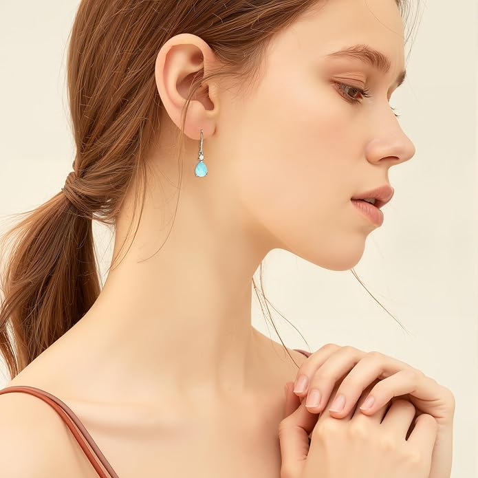 Larimar Dangle Earrings, 925 Sterling Silver Gemstone Larimar Drop Earrings for Women