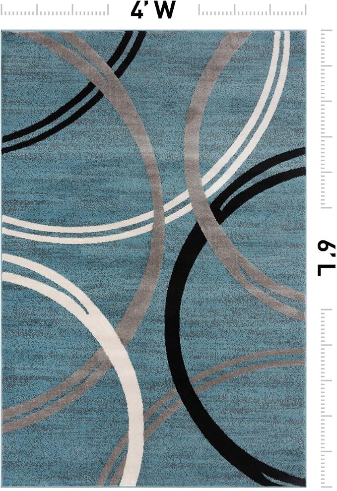 Rugshop Wavy Circles Modern Jute Backing Living Room Area Rug Blue 4' x 6'