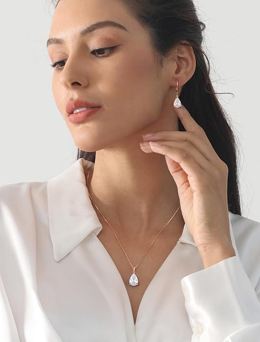 YL Teardrop Necklace 925 Sterling Silver Solitaire Pendant 9x12 MM Pear Cut Multicolored Birthstone Jewelry for Women