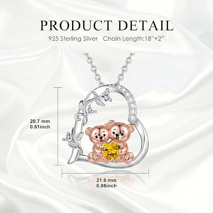 PELOVNY Teddy Bear Necklace for Women 925 Sterling Silver Bear/Highland Cow/Fox/Cat/Axolotl Birthstone Necklace Christmas Birthday Jewelry Gifts for Mom Daughter Wife Sister
