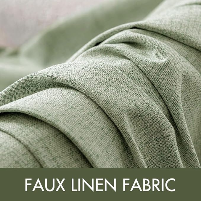 MIULEE Linen Texture Curtains for Bedroom Solid 100% Blackout Thermal Insulated Sage Green Curtains Grommet Room Darkening Drapes for Living Room 52x72 Inch (2 Panels)