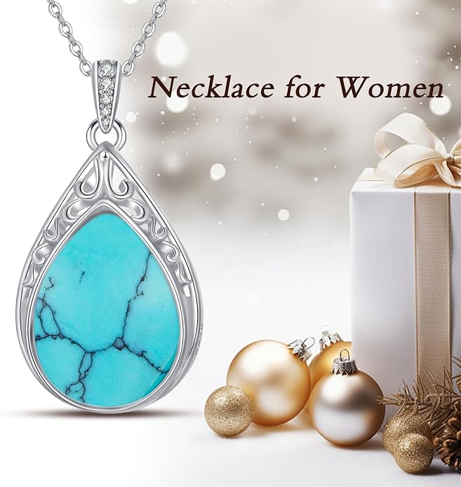 HPQQ Teardrop Necklace 925 Sterling Silver Filigree Gemstone Pendant Necklace Fine Jewelry Birthday Mother's Day Gifts for Women Her Mom