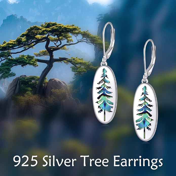Mountain/Pine Tree/Tree of Life/Dragonfly Earrings for Women 925 Sterling Silver Abalone Tree of Life Dangle Drop Earrings Nature Jewelry Gifts for Mom Sister Daughter