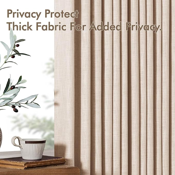 MIULEE Pinch Pleated Thick Linen Curtains 108 Inches Length 2 Panels for Living Room Bedroom, Extra Long Memory Trained Pinch Pleat Drapes Light Filtering Sand Beige Foor to Ceiling Curtains