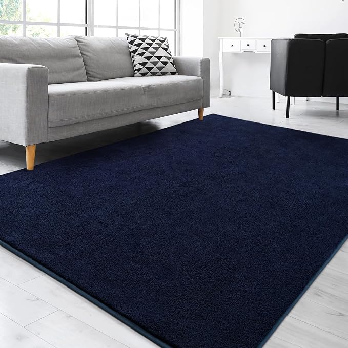 Gifeas Large Ultra Soft Modern Area Rugs for Living Room Bedroom, 5x8 Feet Navy Blue Thickened Memory Foam Indoor Solid Minimalist Carpets, Non-Slip Comfy Rug for Boys Girls Nursery Room Home Decor