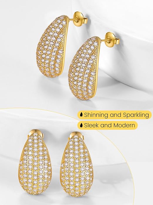 KeyStyle Chunky Gold Hoop Earrings for Women Trendy, Stainless Steel TearDrop Hoops Earring, Lightweight Water Drop Ear Jewerly