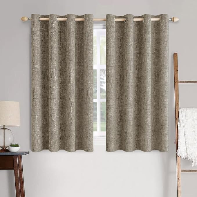 MIULEE 100% Blackout Linen Textured Curtains for Bedroom Solid Thermal Insulated Faux Linen Grommet Room Darkening Curtains & Drapes Luxury Decor for Living Room 52 x 54 Inch (2 Panels)