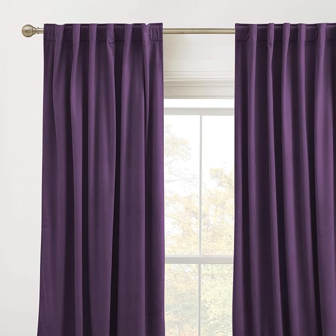 RYB HOME Purple Velvet Curtains for Bedroom Living Room, Thermal Insulated Privacy UV Heat Blocking Luxurious Soft Rod Pocket Back Tab Drapes for Nursery, 52" W x 72" L, 2 Panels