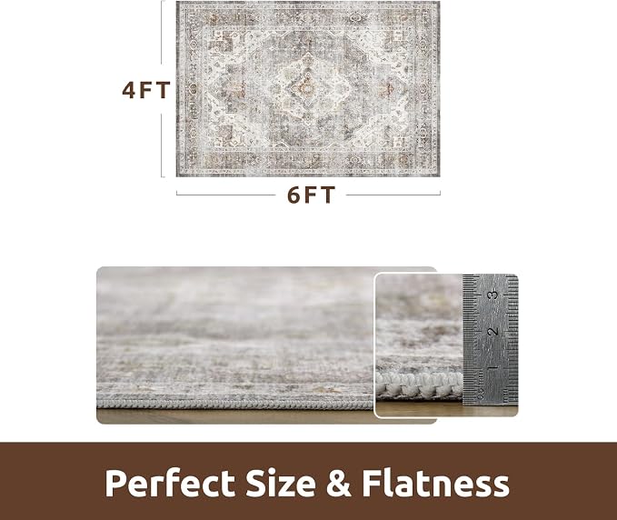 AMOAMI-4X6 Area Rugs for Living Room -Soft Vintage Bedroom Rugs-Non Slip Washable Rug-Throw for Living Room Bedroom Bedside Dining Room Office Grey