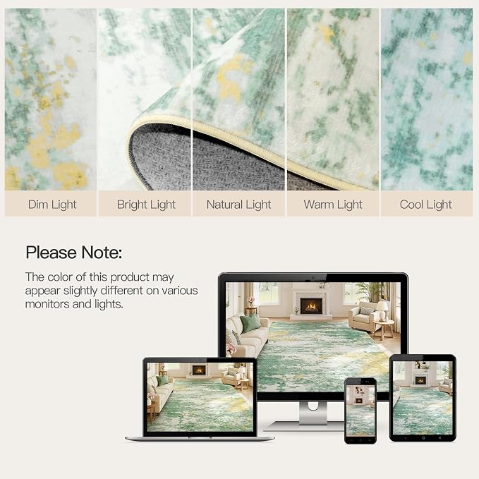 Lofus 9x12 Area Rug for Living Room,Abstract Large Rugs with Non-Slip Backing, Neutral Modern Washable Carpet for Bedroom Dining Room Home Office Nursery Indoor, Light Green/Yellow