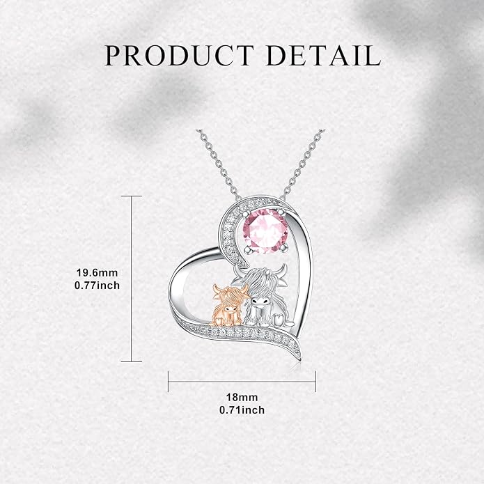 Highland Cow Gifts for Women 925 Sterling Silver Highland Cow Birthstone Necklace Fluffy Cow Jewelry Gifts Birthday Christmas