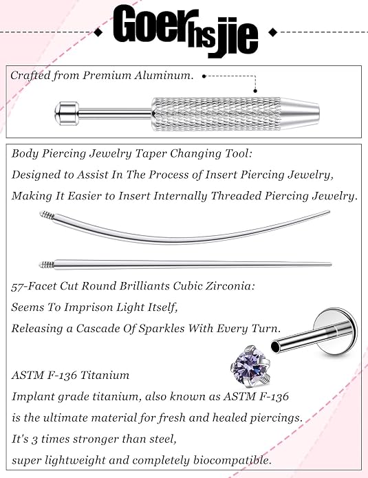 F136 Titanium 20/18/16g Internally Threaded Earrings Nose Rings Lip Medusa Studs 6/7/8/10mm Piercing Jewelry for Women Men