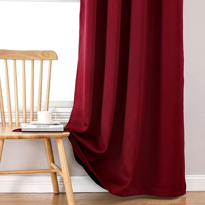 ChrisDowa 100% Blackout Curtains for Bedroom 84 Inches Long 2 Panels Set | 2 Thick Layers, Thermal Insulated, Light Blocking, Grommet, Window Treatment, Living Room Drapes, Burgundy, 52 x 84 Inch