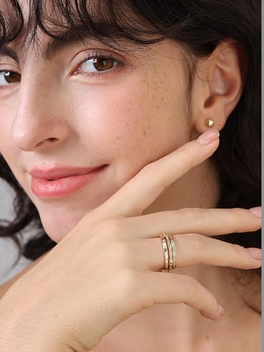 14K Gold Filled Rings for Women, Dainty Stacking Rings for Women, Thin Gold Band Ring Plain Statement Ring Comfort Fit Size 6-10