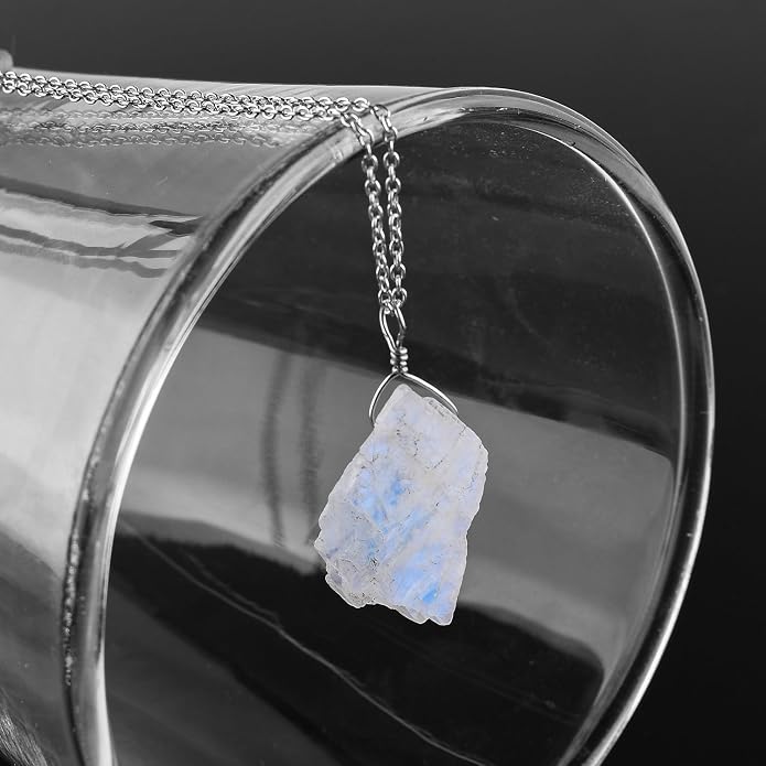 Raw Multi Gemstone Pendant Necklace for Women, Healing Crystal Chakra Stone Birthstone, 925 Sterling Silver Birthday Christmas Gifts for Her
