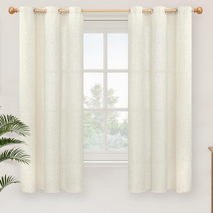 YoungsTex Linen Semi Sheer Curtains 63 Inch Length 2 Panels Set - Light Filtering Drapes with Grommet Window Treatments for Bedroom Living Room, 42 X 63 Inch