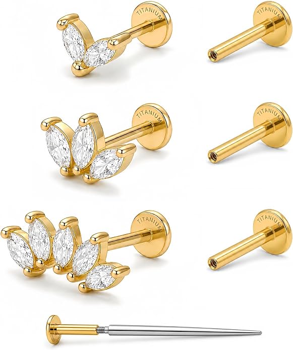 YACHY G23 Titanium Flat Back Stud Earrings, Internally Threaded Screw-On Hypoallergenic Body Piercing Jewelry for Everyday Wear, Tragus Helix Conch Monroe Medusa Lip, 18G 6mm 8mm