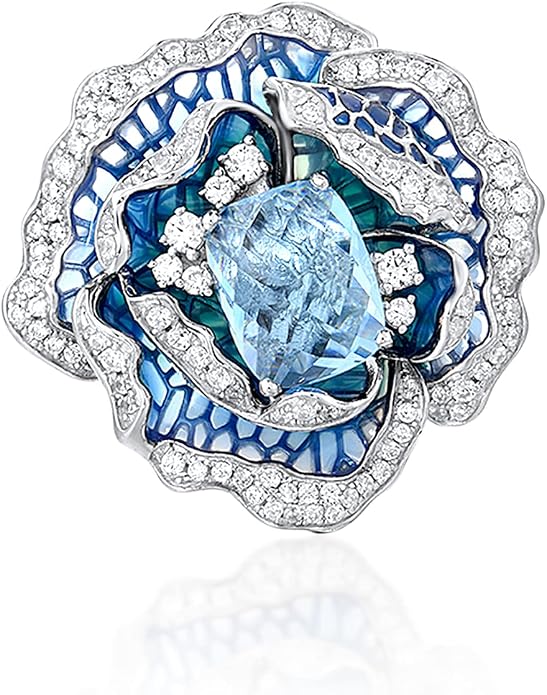 Santuzza 925 Sterling Silver Enamel Flower Statement Ring for Women