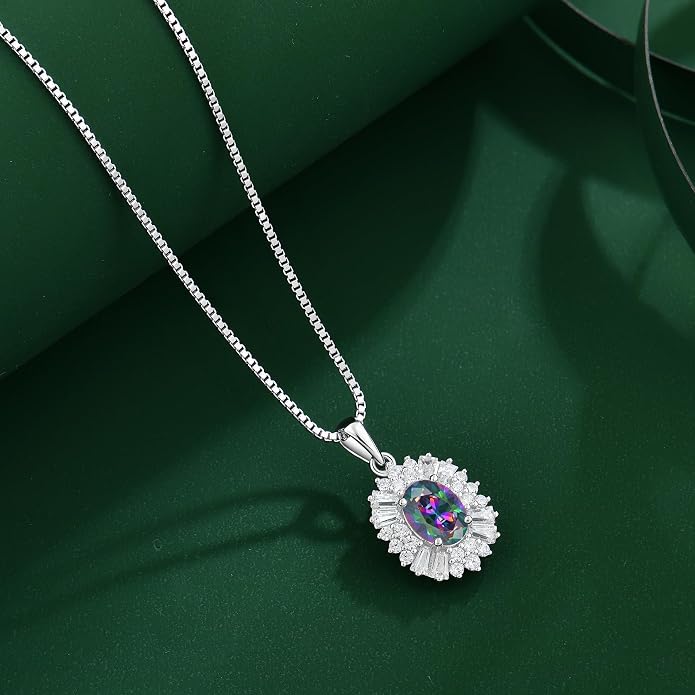 Birthstone Necklace 925 Sterling Silver Oval 5A Cubic Zirconia Pendant Necklace Jewelry Birthday Gifts for Women