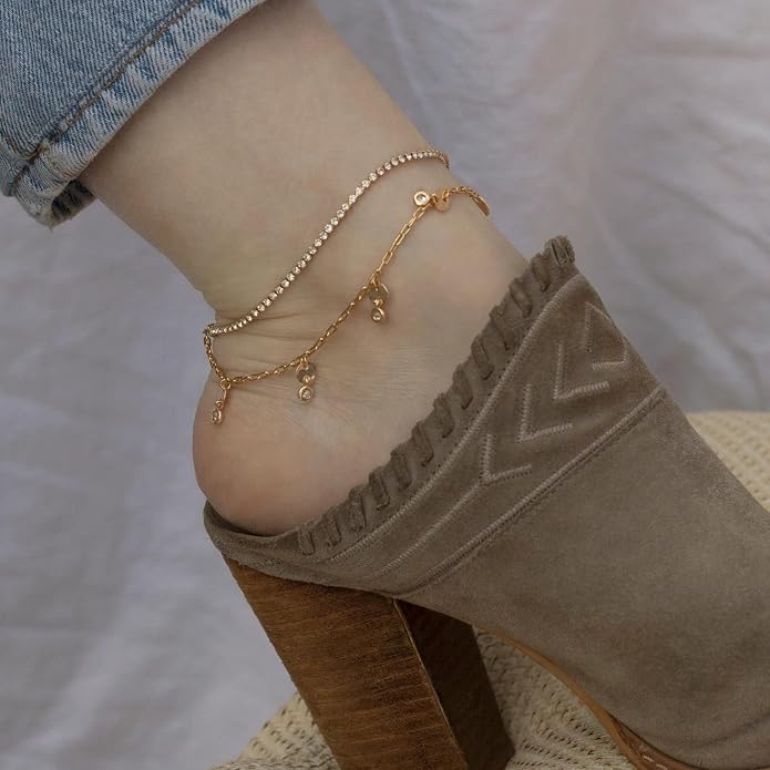 Ettika Anklets for Women. Anklet, 18k Gold or Rhodium Plated. Ankle Bracelets for Women, Jewelry