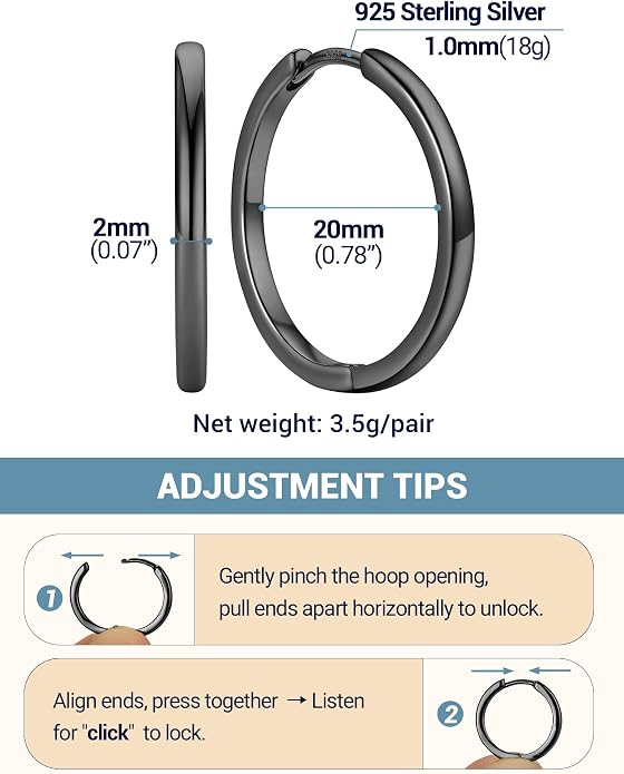 PROSTEEL Hoop Earrings for Women, Huggie Hoop with 925 Sterling Silver Post, 8/10/12/14/16/18/20mm Small Huggie Hoops, 14K Gold Plated/Silver/Black/Rose Gold Hypoallergenic Earrings Jewelry