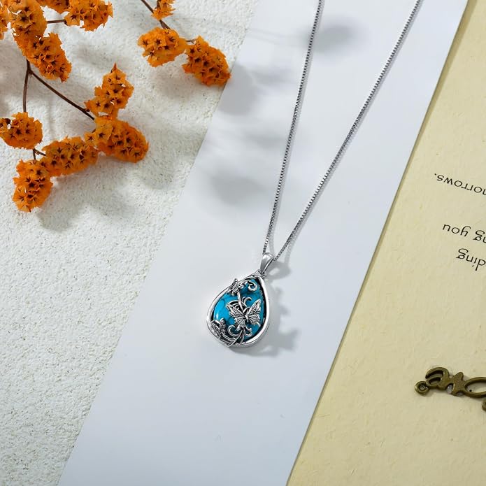 ROMANTICWORK Clover/AA/Ankh/Sun/Compass Necklace Sterling Silver Moss Agate Turquoise Butterfly/Dragonfly/Bee Pendant Jewellery Christmas Birthday Gifts for Women
