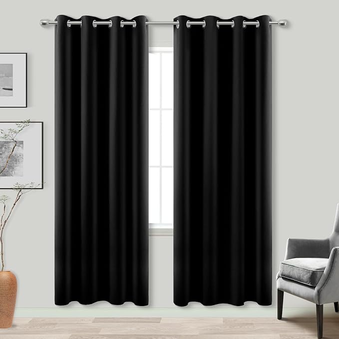 KOUFALL Closet Door Curtain Without Door,Insulated Thermal 78 Inch Long Black Pleated Curtains Alternative to Accordion Door