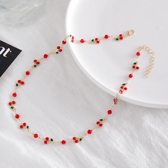 Cherry Bracelet for Women Gold Evil Eye Link Bracelet Dainty Flower Daisy Bracelets Pearl Butterfly Heart Charm Bracelets Adjustable Summer Beach Jewelry