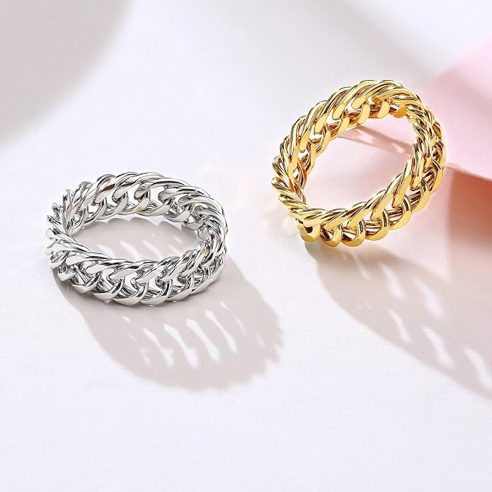 6mm Minimalist 18K Gold Stainless Steel Rings Women Link Chain Ring Finger Rings