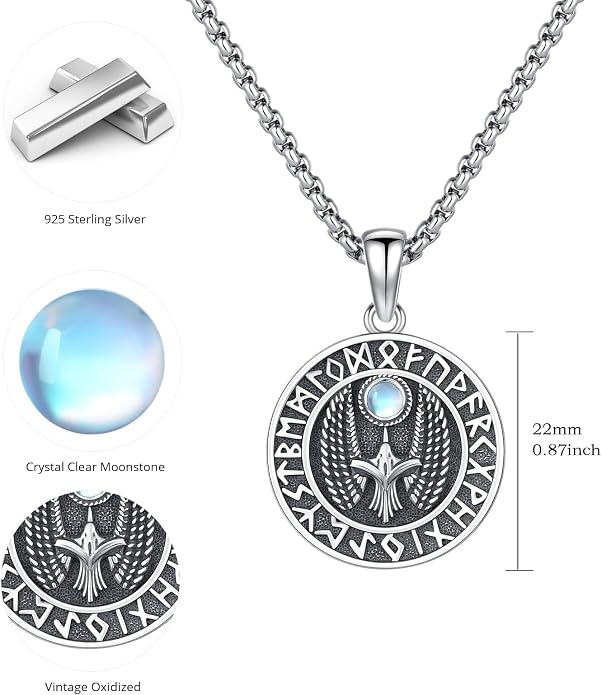 Viking Necklace 925 Sterling Silver Celtic Nordic Runes Amulet Necklace Viking Jewelry for Men Women