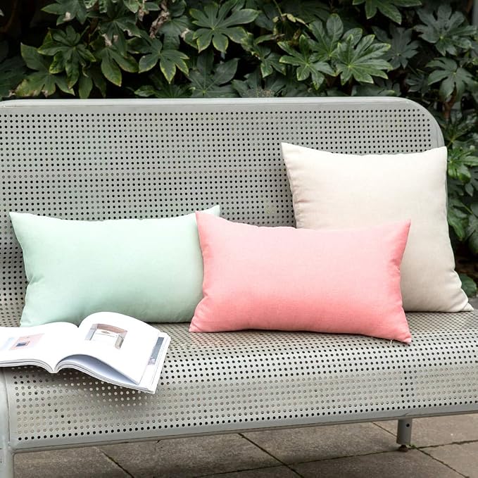 MIULEE Pack of 2 Decorative Outdoor Solid Waterproof Throw Pillow Covers Faux Linen Garden Farmhouse Cushion Cases for Patio Tent Balcony Couch Sofa 16x16 Inch Beige