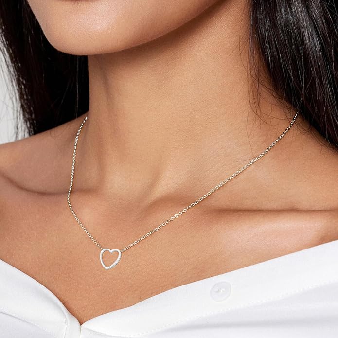 HERIER Cute Heart Necklace Dainty 18k Gold Plated Tiny Heart Pendant Choker Necklaces Small Gold Love Open Heart Chain Necklace for Women Simple Gold Necklace for Women Trendy Jewelry