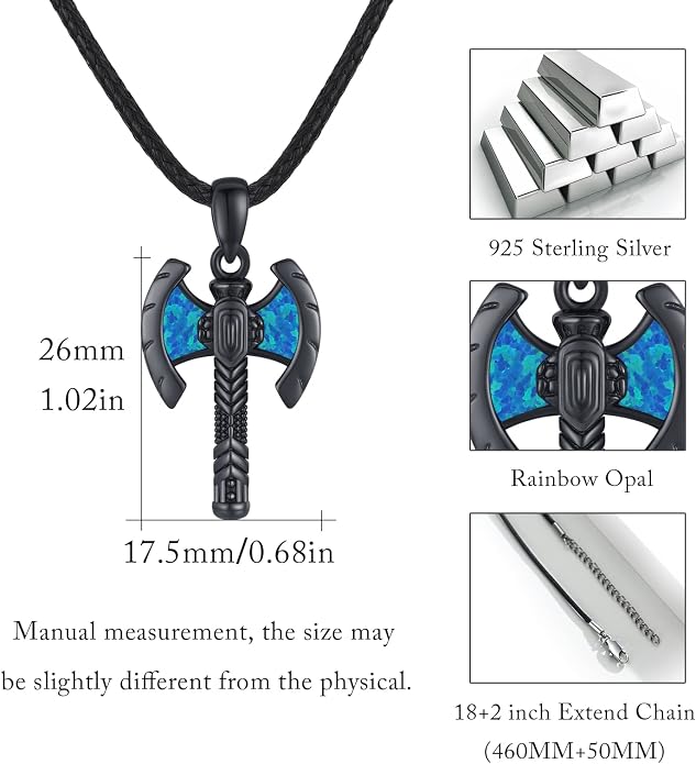 Thor's Hammer Necklace 925 Sterling Silver Mjolnir Pendant with Norse Runes Viking Amulet Jewelry for Men Women Birthday Christmas Yule Father's Day Hypoallergenic Chain