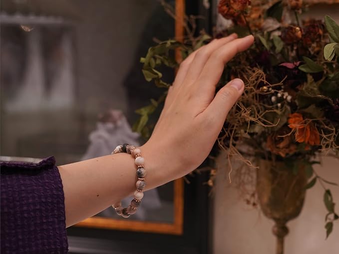 Anti Anxiety Bracelet for Women, Beaded Bracelet Crystal Gifts, Lava Rock Diffuser with Good Sleep Essential Oils, Aromatherapy Birthday Gifts for Women