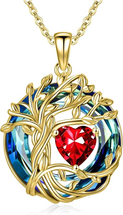 TOUPOP Tree of Life Birthstone Necklace Sterling Silver Pendant Birthstone Necklaces with Blue Crystal Anniversary Birthday Jewelry for Women Mom Wife Her