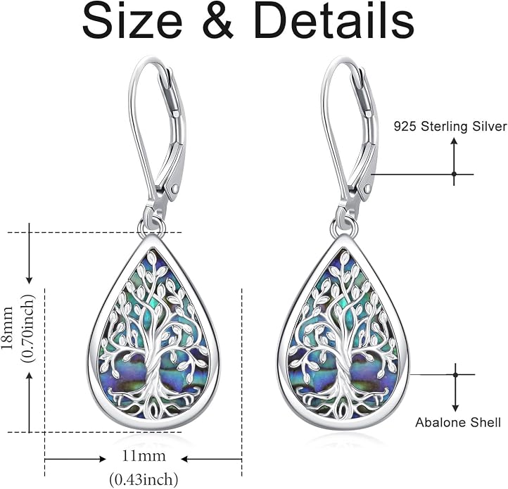 Odinstone 925 Sterling Silver Earrings Tree of Life Teardrop Moonstone Dangle Drop Leverback Earrings for Women