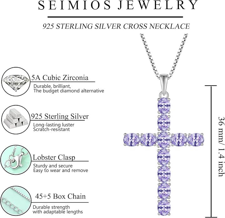 925 Sterling Silver Cross Necklace for Women Men Christian Jesus Faith Birthstone Cross Crucifix Pendant Necklaces