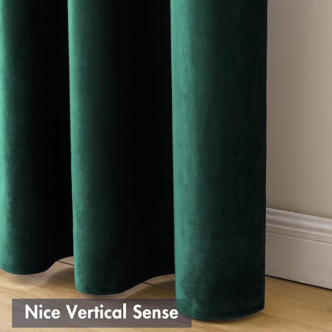 MIULEE Dark Green Blackout Velvet Curtains Drapes 84 Inch Long 52"x84" | Luxurious Bedroom Living Room Decor, Room Darkening, Thermal Insulated, Rod Pocket Design, Super Soft Fabric