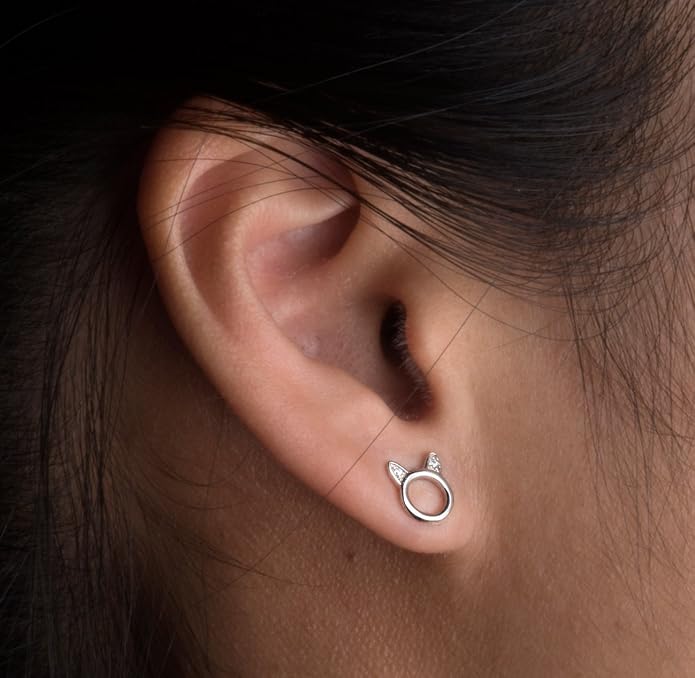 Cat Stud Earrings for women Sterling Silver Hypoallergenic Tiny Small Cute Gold Plated Cubic Zirconia Earrings for Women Girls Birthday Gifts