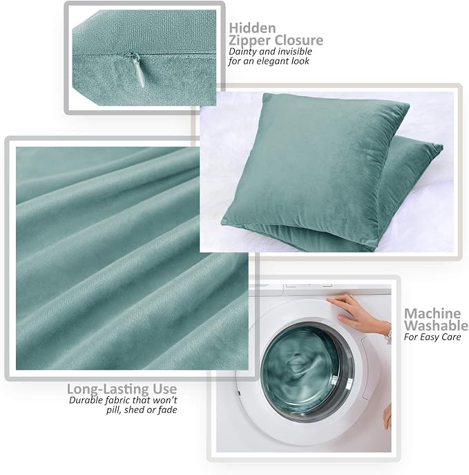 Nestl Throw Pillow Covers, Cozy Velvet Decorative Outdoor Pillow Covers 16 x 16 Inches, Soft Solid Cushion Covers for Sofa, Bed and Car, Set of 2 - Teal