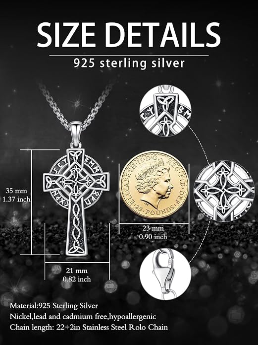 KXJ S925 Sterling Silver Black Cross/Best Dad/Baseball Bat/Silver Cross/Ankh Cross/Crucifix with 22+2 Inches Stainless Steel Rolo Chain Cross Necklace for Men Women Christian Religious Jewelry Gifts