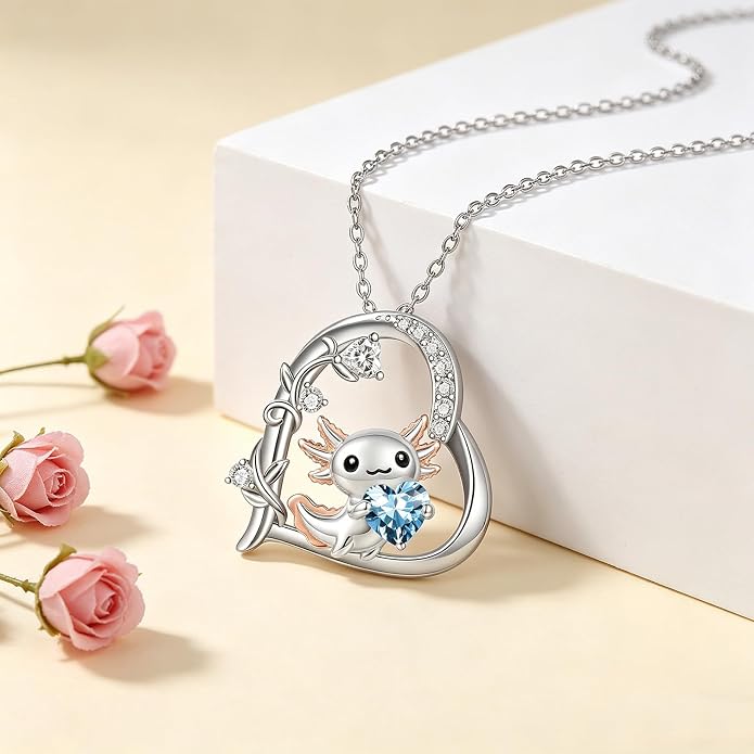 PELOVNY Teddy Bear Necklace for Women 925 Sterling Silver Bear/Highland Cow/Fox/Cat/Axolotl Birthstone Necklace Christmas Birthday Jewelry Gifts for Mom Daughter Wife Sister