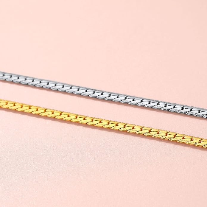 FindChic Black/14K Gold Plated Herringbone Choker Chain Necklace for Women | Waterproof Stainless Steel, Dainty Layering, Flat Snake Chain, Non-Tarnish, Hypoallergenic, Adjustable Extender, Gift Box