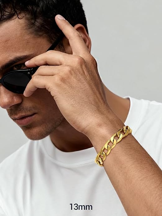 PROSTEEL Silver/Gold/Black Bracelets for Men Figaro Cuban Link, 6mm-13mm Width, 7.5"/8.3"/9" Length, Stainless Steel Mens Bracelet Jewelry with Gift Box