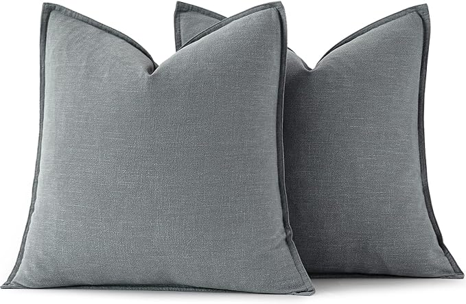 MIULEE Decorative Linen Pillow Covers 18x18 Inch Gray | Boho Farmhouse Neutral Couch Throw Pillows for Bed, Pack of 2 Accent Modern Pillowcases, Sofa Livingroom Home Decor