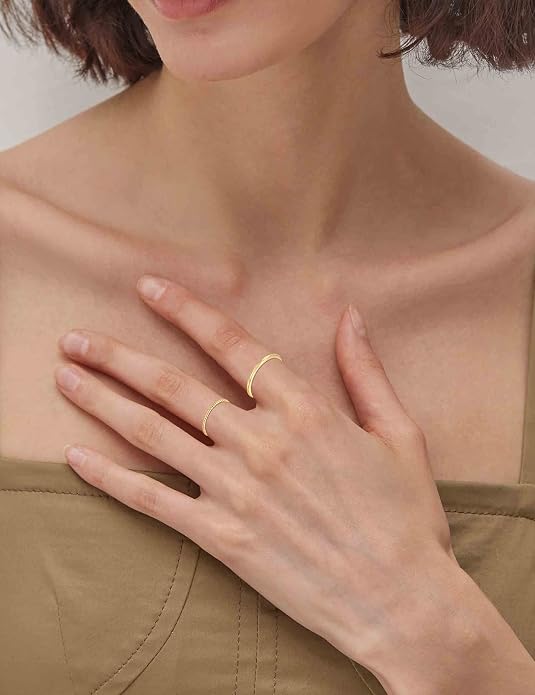 RLMOON 8-12PCS 14K Gold Ring Set for Women Non Tarnish Dainty Silver Rose Gold Thumb Stackable Stacking Rings Heart CZ Pinky Rings Plain Band Size 4-12