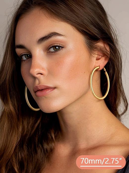 FaithHeart Chunky Hoop Earrings for Women, Silver/Black/14K Gold Plated Stainless Steel Earrings 5mm Thick Hollow Tube Hoops Hypoallergenic Lightweight Earring 20/30/40/50/60/70/80mm